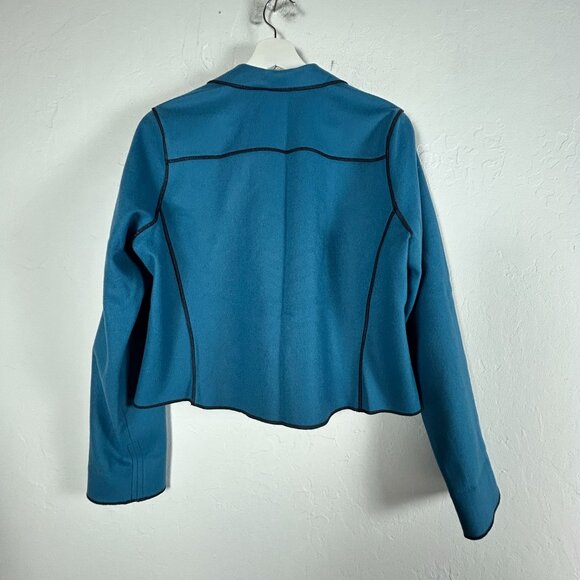 Vintage Beppa Womens Wearable Art Blue Leaf Appliqué Cropped Wool Jacket XS USA - Picture 2 of 7